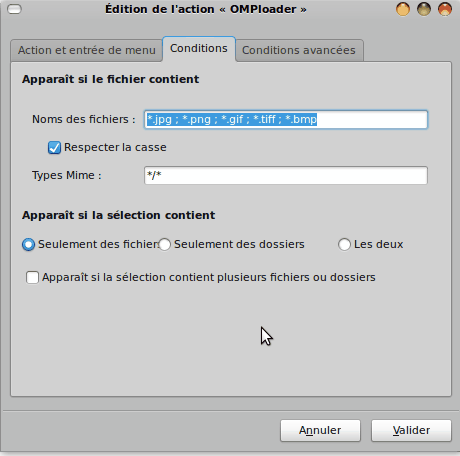 omploader nautilus actions conditions