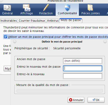 Thunderbird - Mot de passe principal