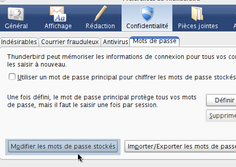 Thunderbird - Preférences confidentialité - Mot de passe